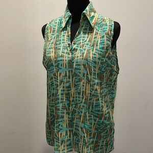 Piano Multicolor Abstract Print Top Size M Pin Tuck Vacation Relaxed